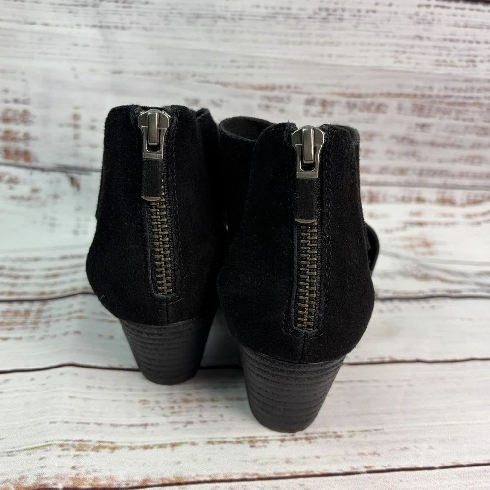 Eileen Fisher Black Suede Vera Pump Wrap Ankle Strap & Zipper Heel Size 5